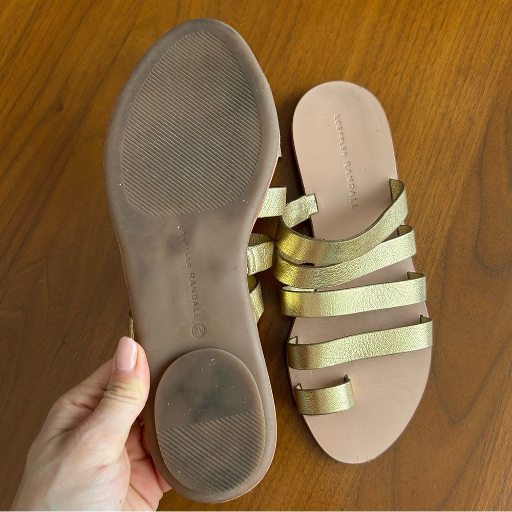 Loeffler Randall Gold Leather Strappy Flat Sandals - Picture 5 of 5
